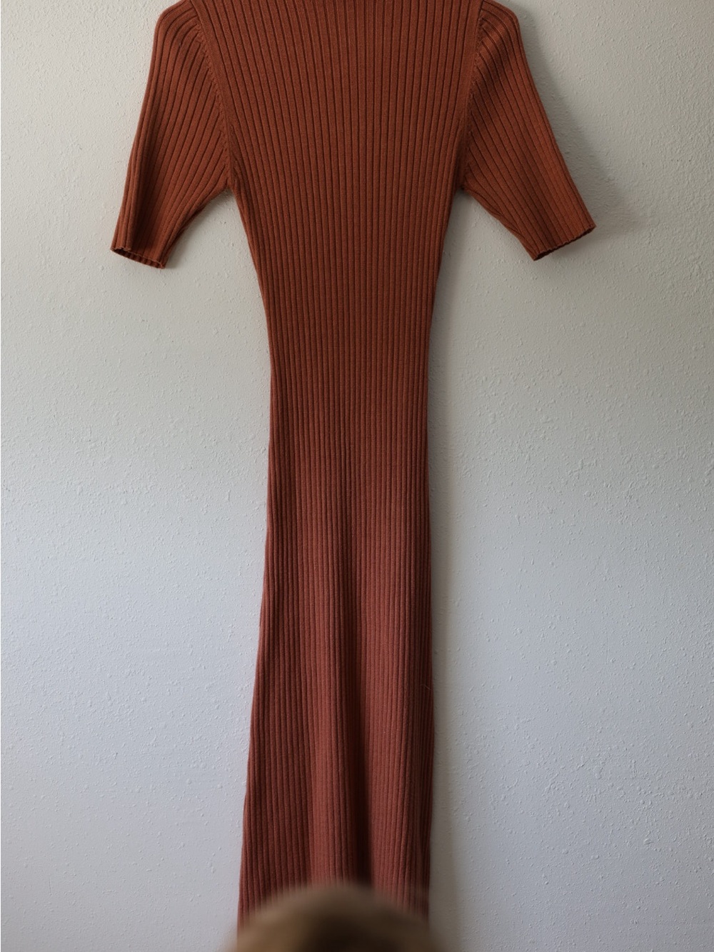 Roolee Ribbed Short-Sleeve Midi sweater Dress in Rust